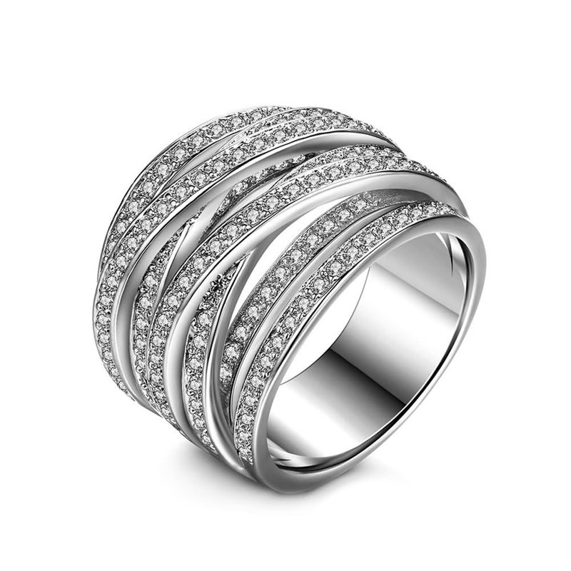 AZQ 925 Sterling Silver Shiny Half Full Diamond Ring - Multilayer Winding Cubic Zirconia Anniversary Ring - CZ Diamond Multi Row Eternity Engagement Wedding Band for Women (US Code 6) - Image 5